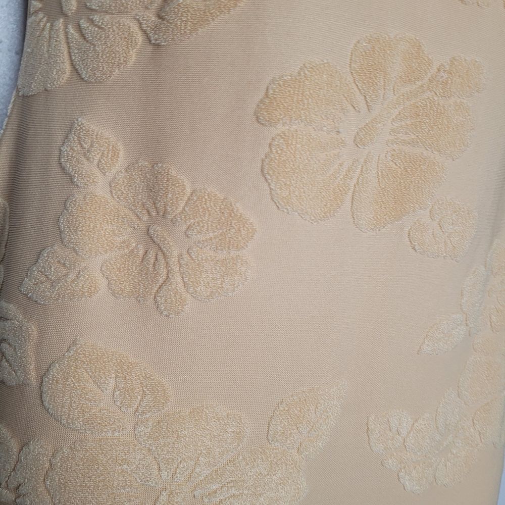 Vintage Hennes tan beige form fitting tropical floral textured print dress 38 - Picture 5 of 7